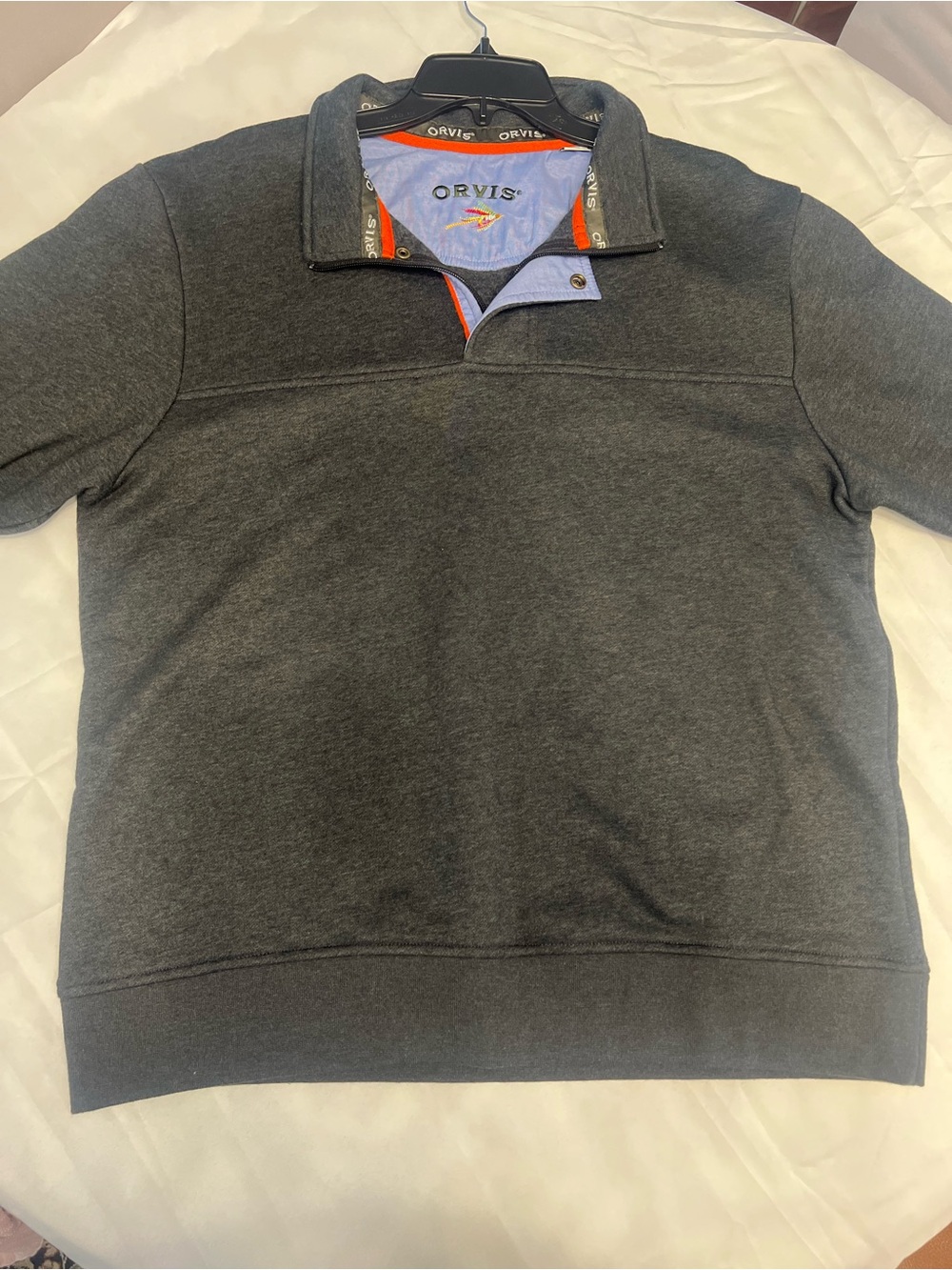 Orvis Charcoal Short-Sleeve Quarter-Zip Pullover with Orange Accents